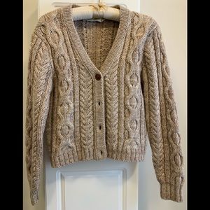 Vintage Marisa Christina heather tan/cream 100 wool button front cardigan